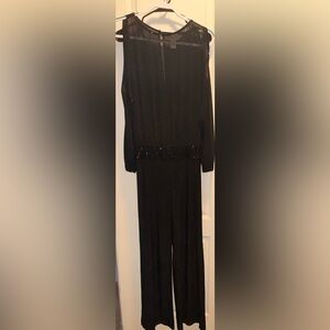 Cache Black one-piece wide leg Long Sleeve with Beaded Accents